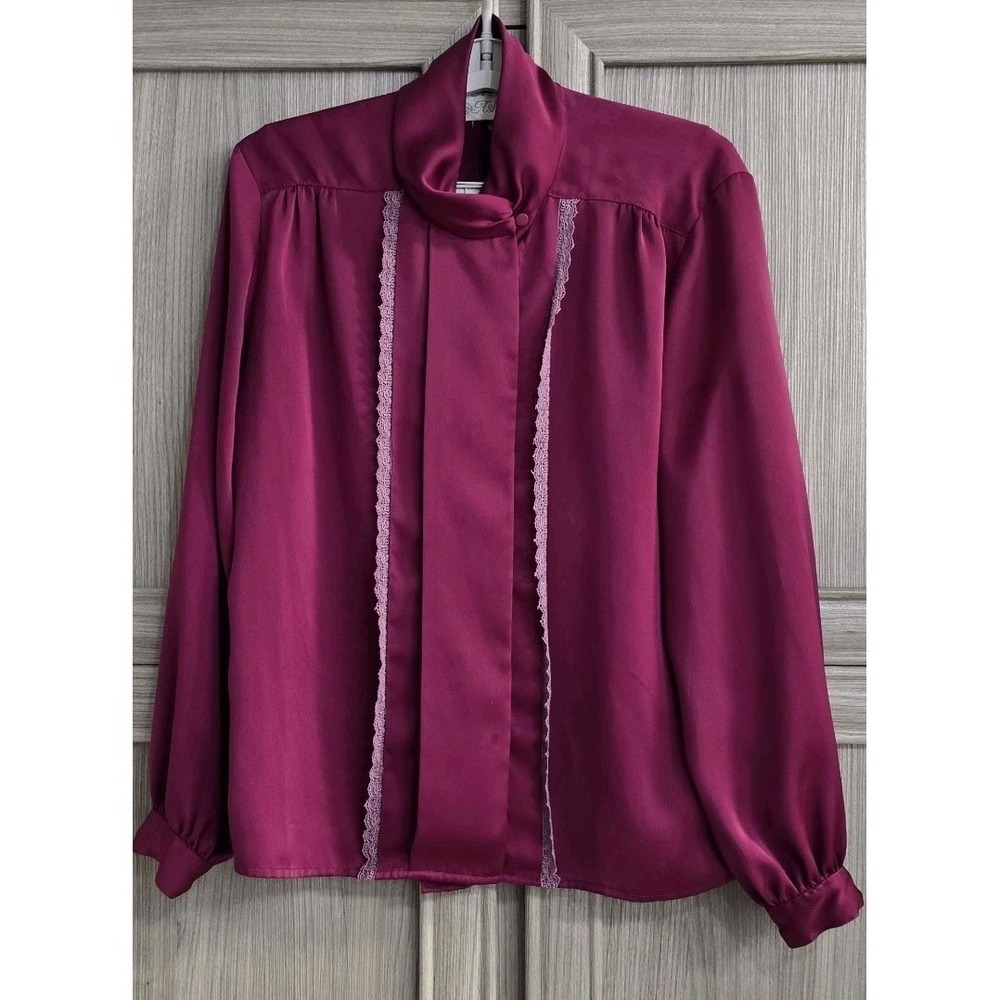 Liquid Silk Peters & Ashley Ladies' Blouse Size 8 Magenta Button Up Long Sleeve‎
